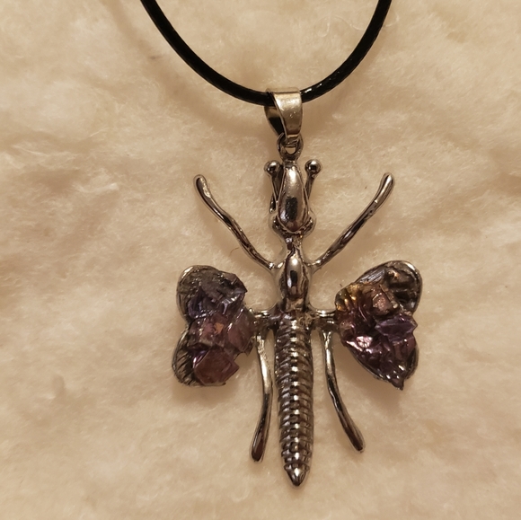 Handcrafted Bismuth Dragonfly Pendant - Picture 5 of 10